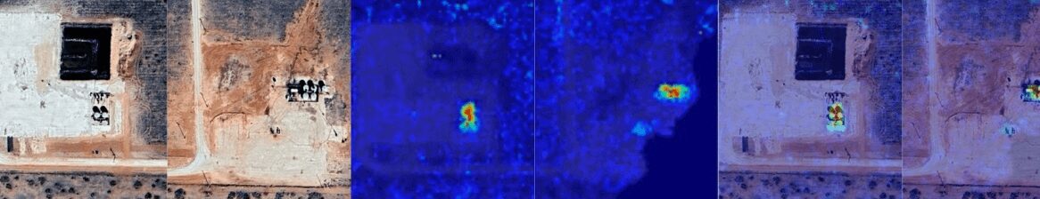 Satellite and thermal images of desert building site