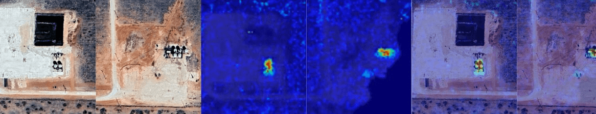 Satellite and thermal images of desert building site