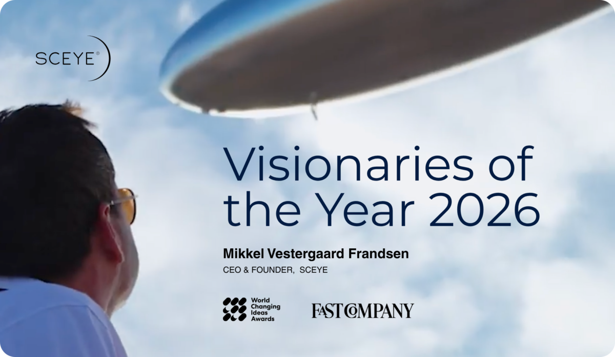 Man watching airship in sky with title text