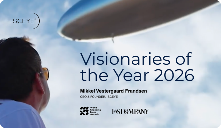Man watching airship in sky with title text